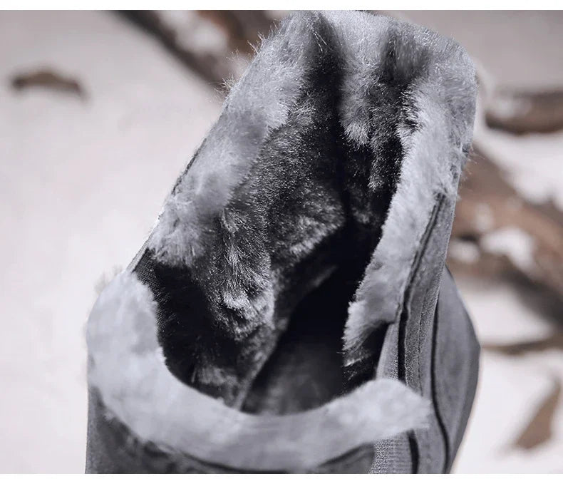 Leather High Top Winter Boots For Men With Plush Lining Outdoor Snow