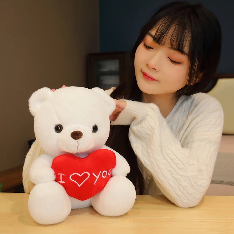 28CM Lovely Teddy Bear Plush Toys Cute Bear Holding Heart I Love You Stuffed Doll Girls Lovers Valentine's Day Gift
