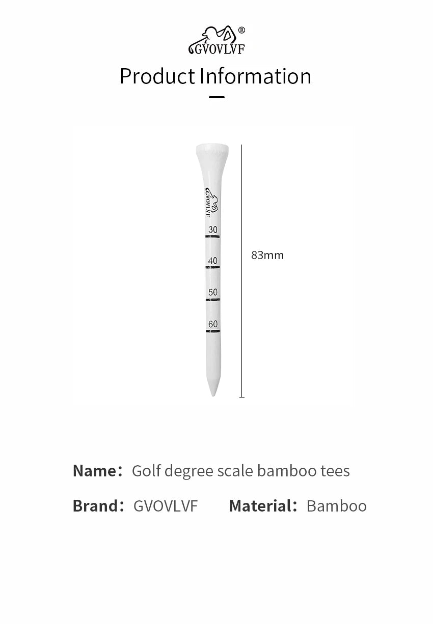 50 Pieces Bamboo Golf Degree Scale Tees 83mm Reduce Friction Side Spin Golf Tees White and Black Adjustable Depth