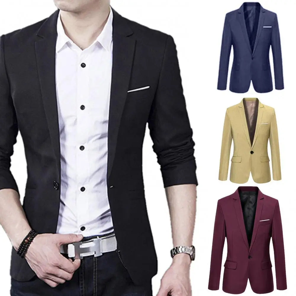 Men Formal Business Suit Coat One Button Lapel Long Sleeve Men Slim Fashion Suit Jacket Casual Suit Men Clothing