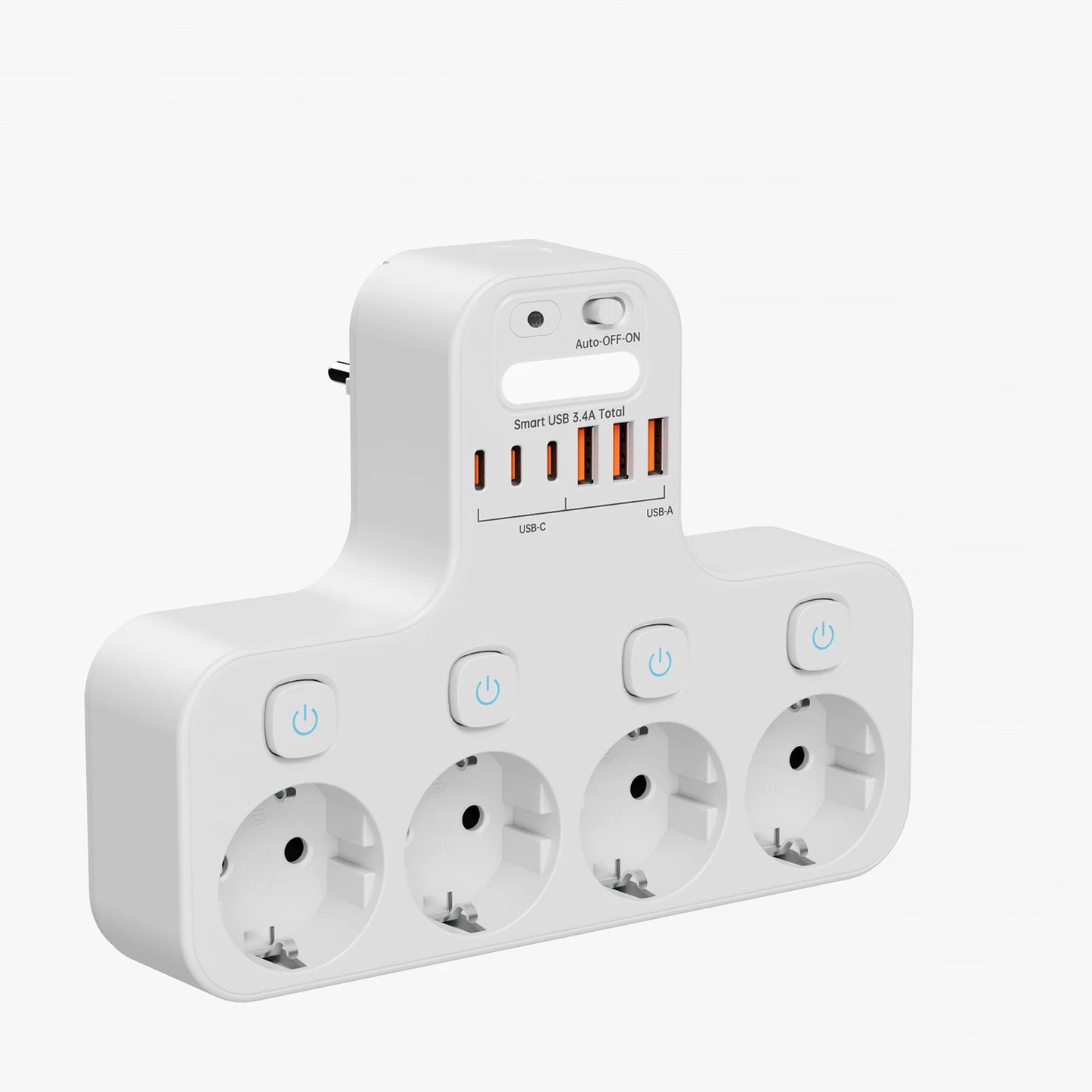 EU Multi-Function Power Strip,4000W Wall Mounted Independent Switches Socket ,Sensor Night Light, 3USB-C 3USB-A Ports Charging