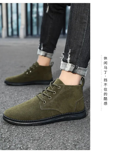 Men's Chelsea Boots Lace-Up Suede Black Ankle Boots