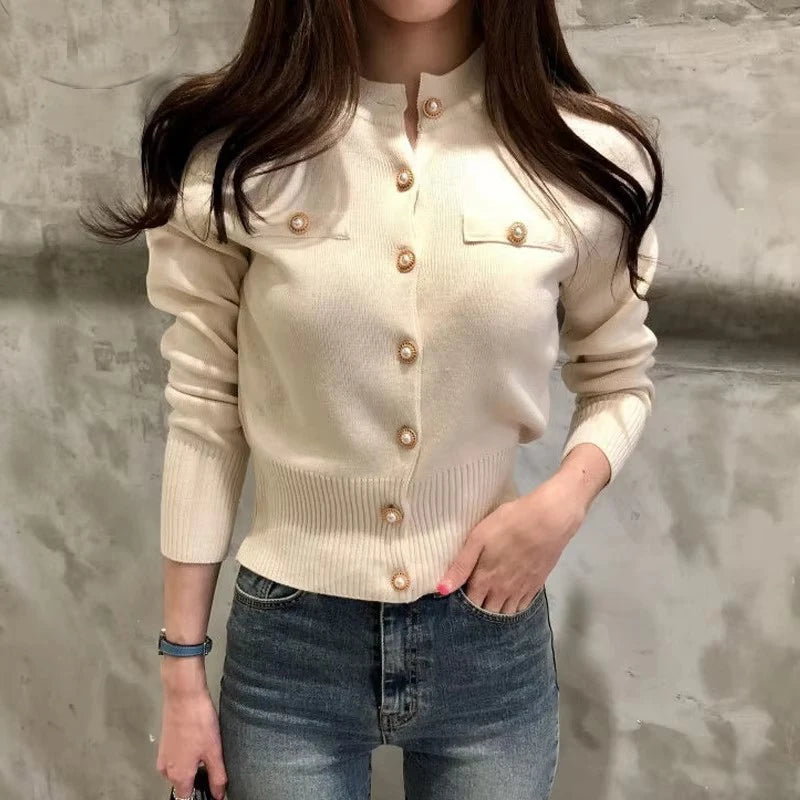 2025 Autumn Long Sleeve Fashion Women Cardigans Sweater Knitted Coat Short Casual Single Breasted Korean Slim Chic Ladies Tops