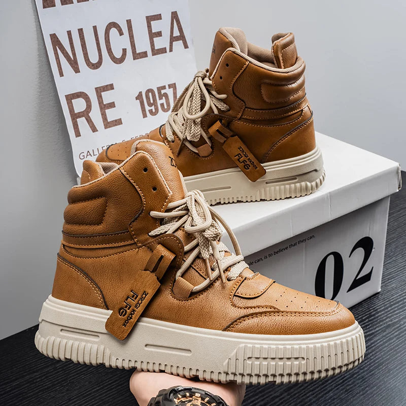 Leather Ankle Boots For Men Lace Up Non Slip Sole Winter Boots