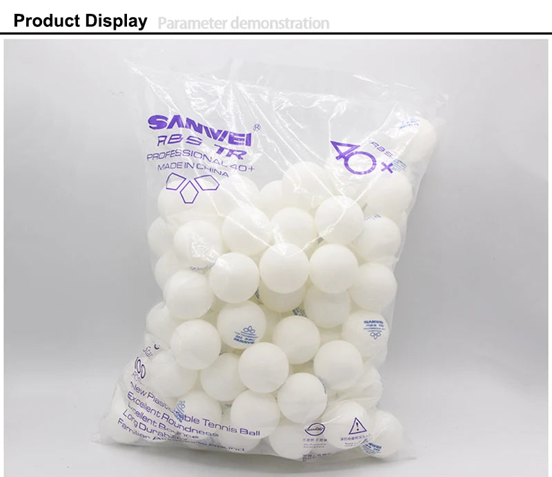 SANWEI 50/100pcs 3 Star TR Table Tennis Balls White ABS New Material with Seamed 40+ Professional Ping Pong Balls for Training