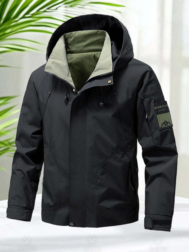 Waterproof Jacket Men Outdoor Softshell Zip Up Hooded Jacket Windbreaker Hiking Camping Coats Lightweight Spring Autumn Coats