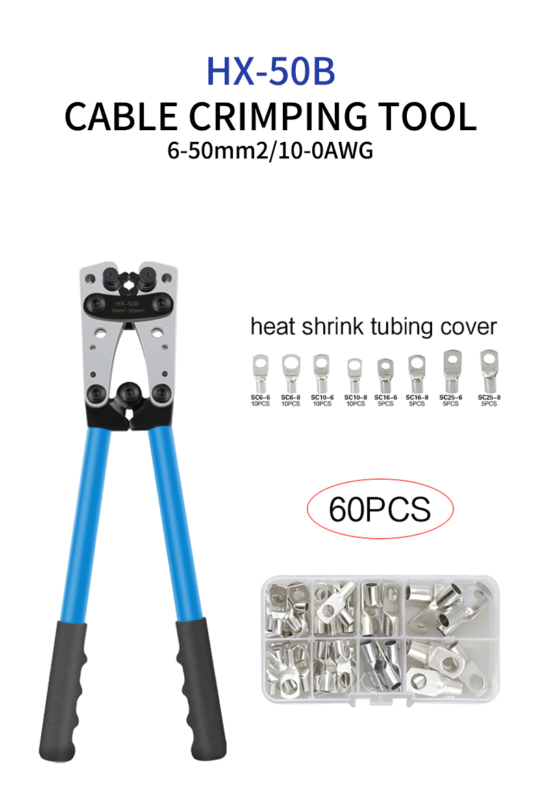 Portable cable manual crimping tool HX-50B crimping pliers 6-50mm ²/ AWG 10-0 ferrule terminal crimper hexagonal wiring pliers