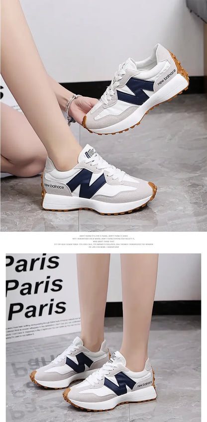 Women Casual Sneakers Breathable Flat Shoes White Microfiber Upper Rubber Sole