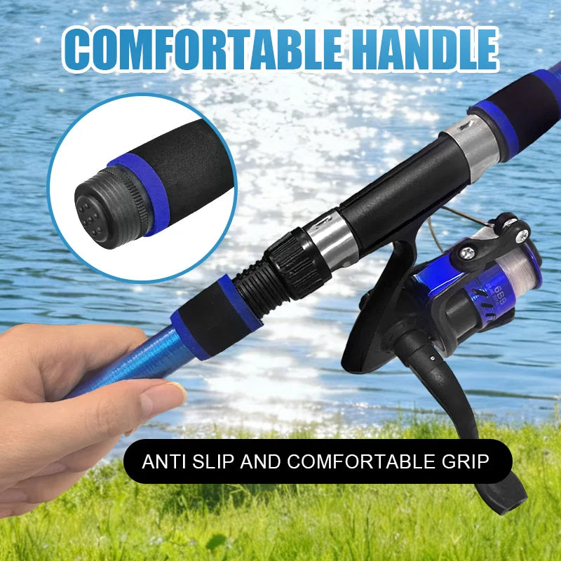 Fishing Pole Set Full Kits With Telescopic Fishing Rod And Spinning Reel Baits Hooks Travel Pole Set