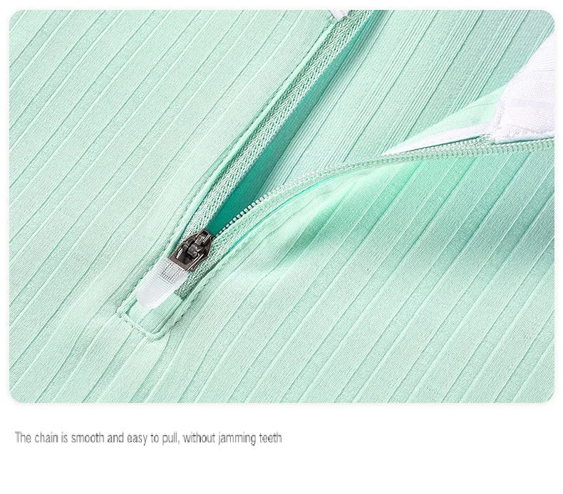 TTYGJ Autumn Spring Golf Clothing Women Contrast Color Golf Base Shirt Ladies Zipper Collar Soft Tops Slim Casual Sportswear