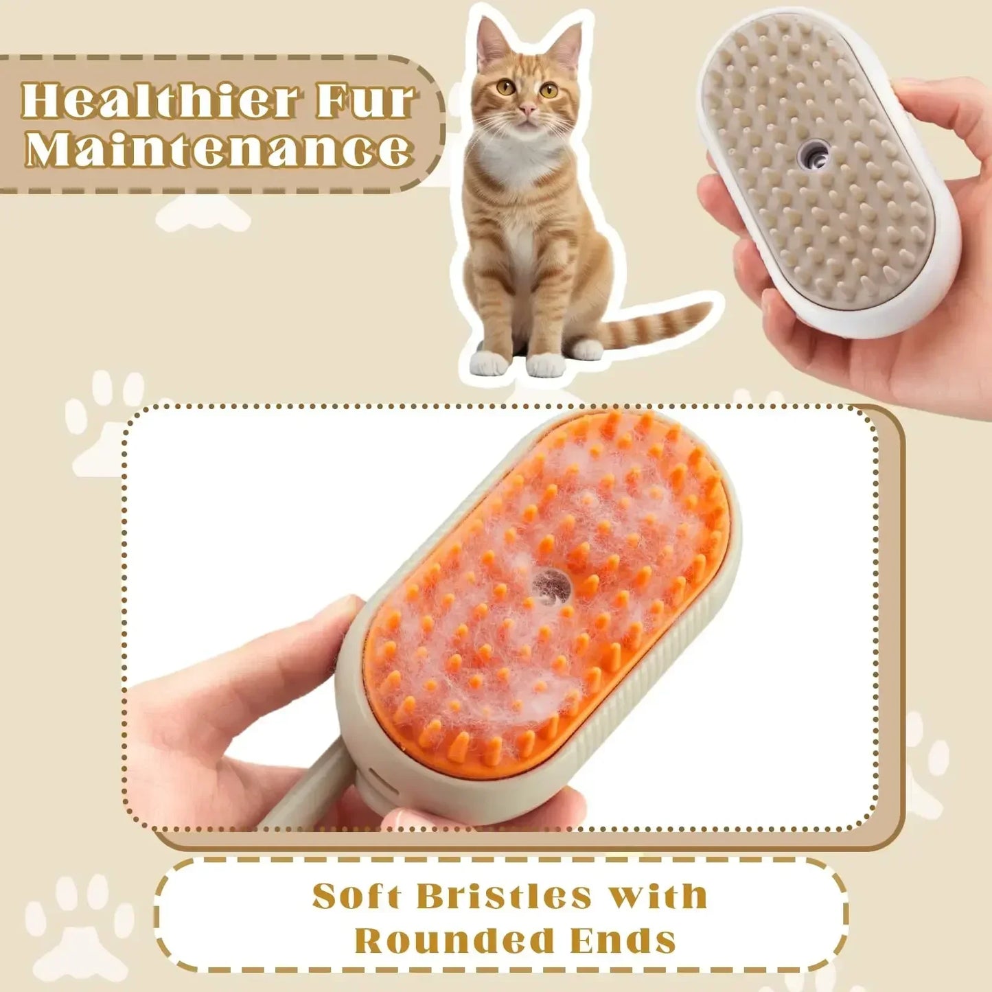 3-in-1 Steamy Pet Brush for Dogs and Cats