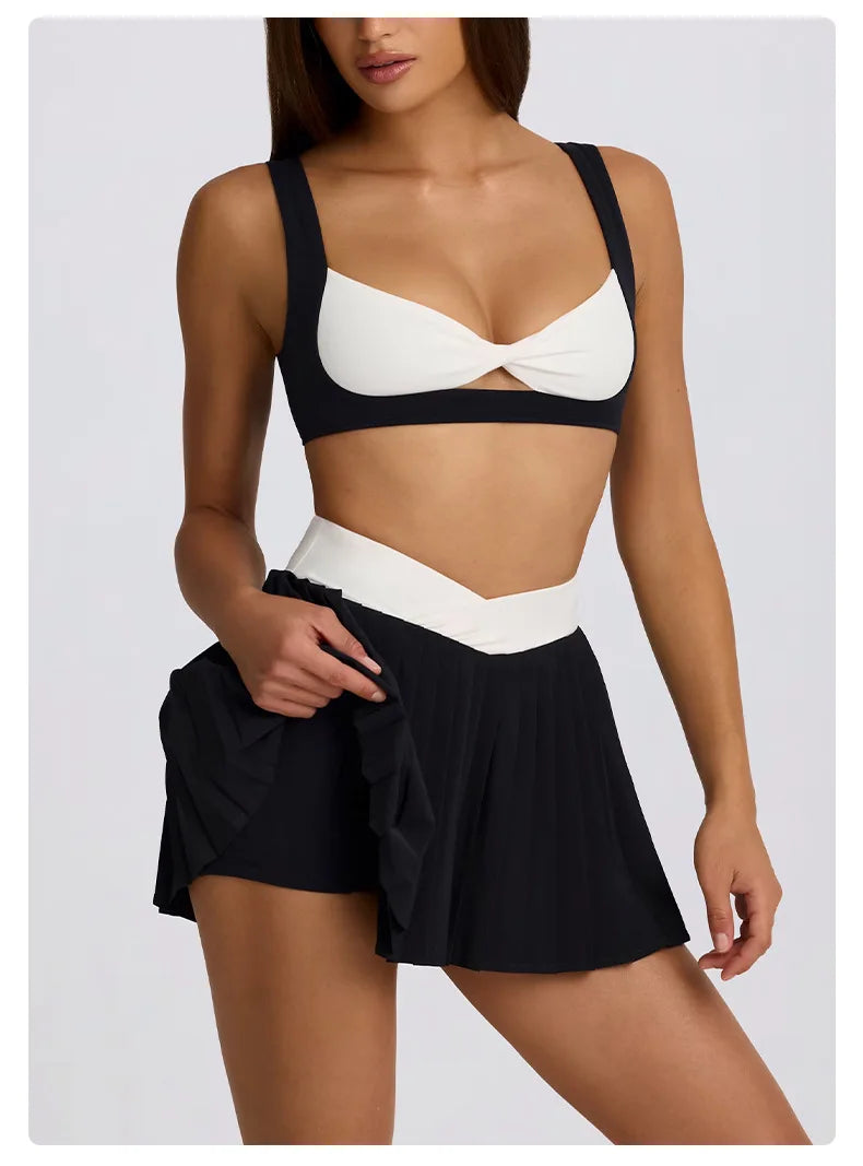 Women's High-Waisted Illusion Two-Piece Skort Quick-Dry Breathable Anti-Chafing Pleated Skirt for Running Gym Tennis