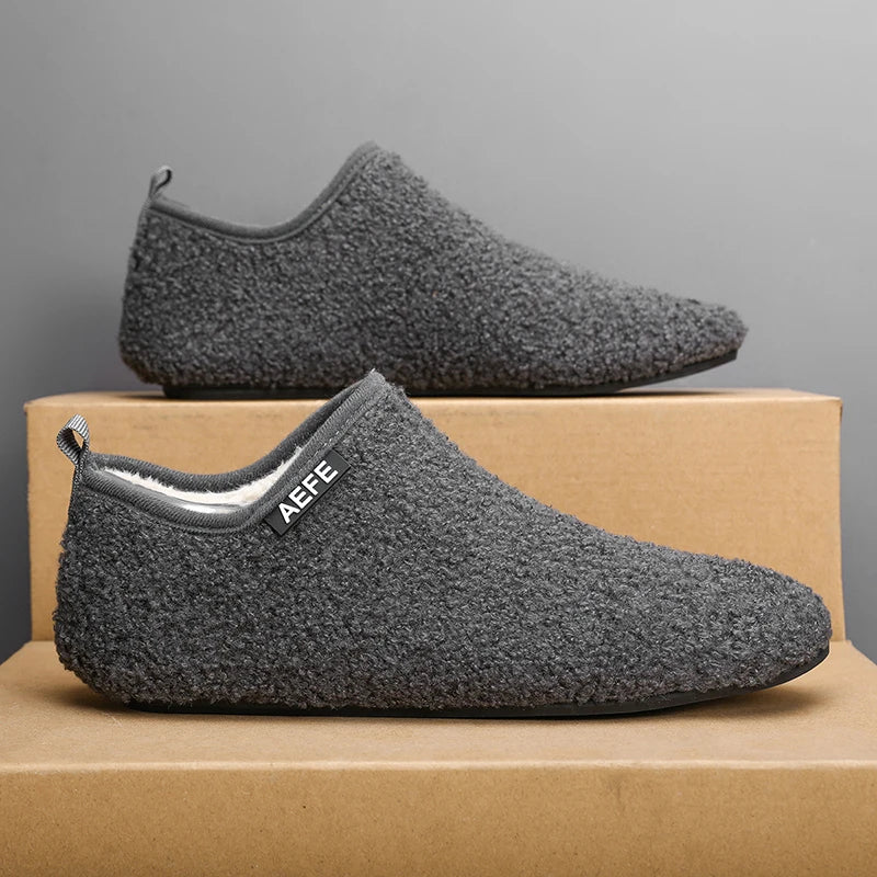 Men's Fuzzy Lining Overlapping Slippers Indoor Winter Warmth Arch Support
