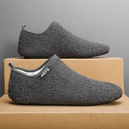 Men's Fuzzy Lining Overlapping Slippers Indoor Winter Warmth Arch Support