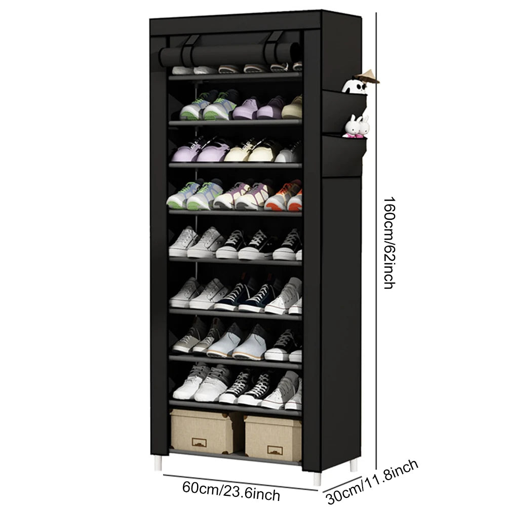 10 Layers Shoes Cabinet with Cover Dustproof Shoes Storage Rack Metal Shoe Rack for Home Student Dormitory Office Worker