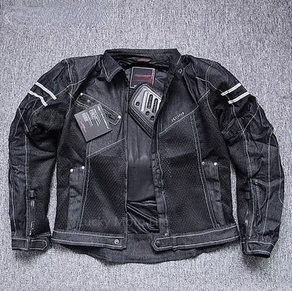 Motorcycle Jacket, Denim Mesh, Breathable, Polyester and Cotton, Men's