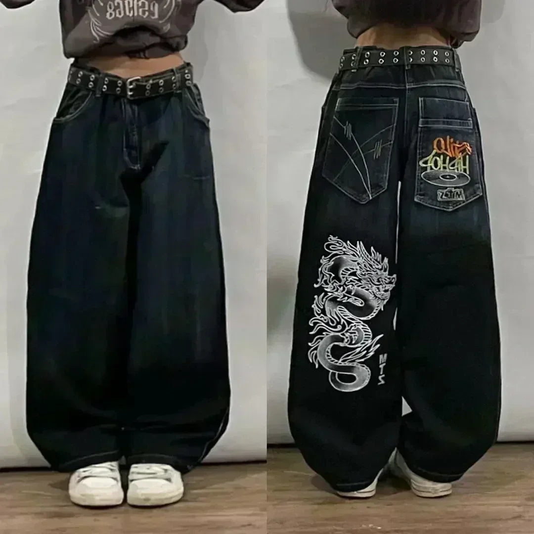 Streetwear New Fashion Oversized Print Baggy Jeans Women Y2K Harajuku Hip Hop Vintage Gothic High Waist Wide-leg Pants Trousers