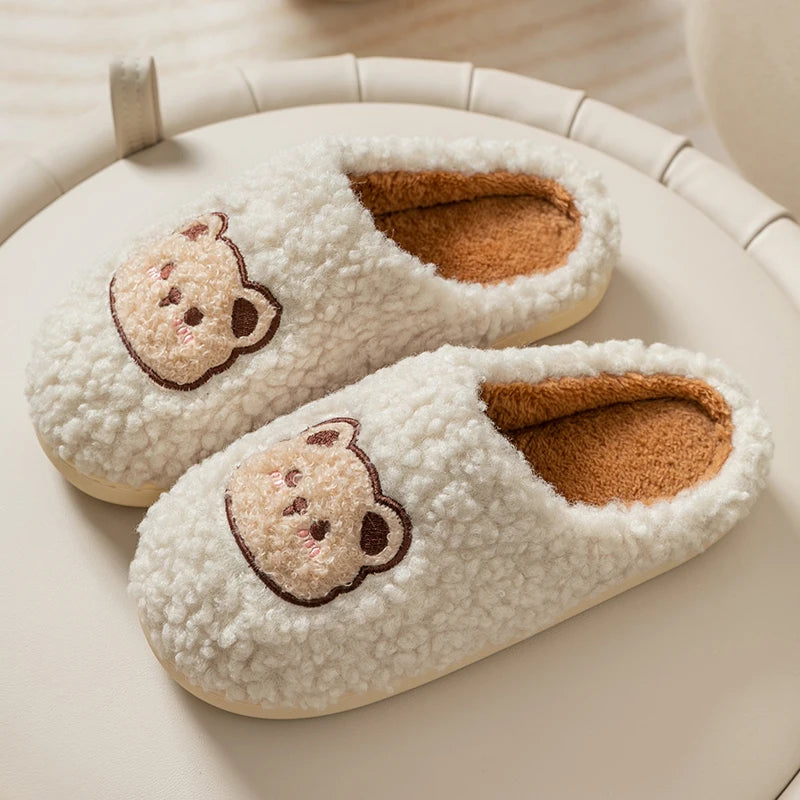 TZLDN Fashion Men's Slippers Winter Warm Cartoon Bear Lovely Indoor Soft Sole Non-slip Dormitory Causal Home Plush Shoes Couple