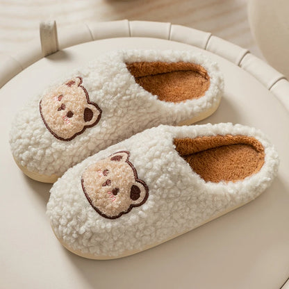 Mens Indoor Slippers Plush Lining Non Slip Sole Warm Winter Bear Design