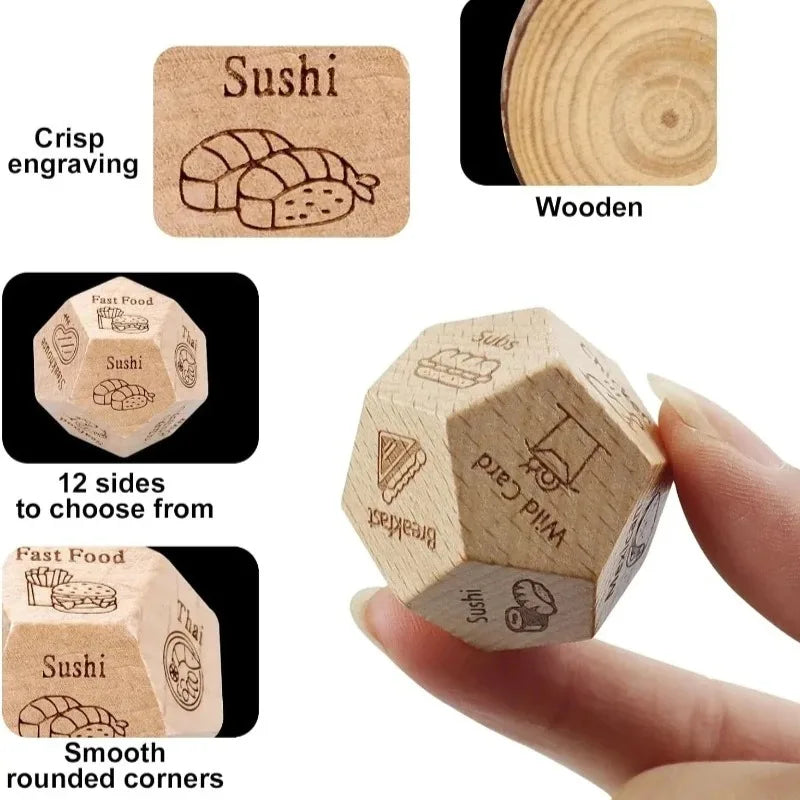 Wooden Dice for Couples, Food Decision Dice Game Gift Idea