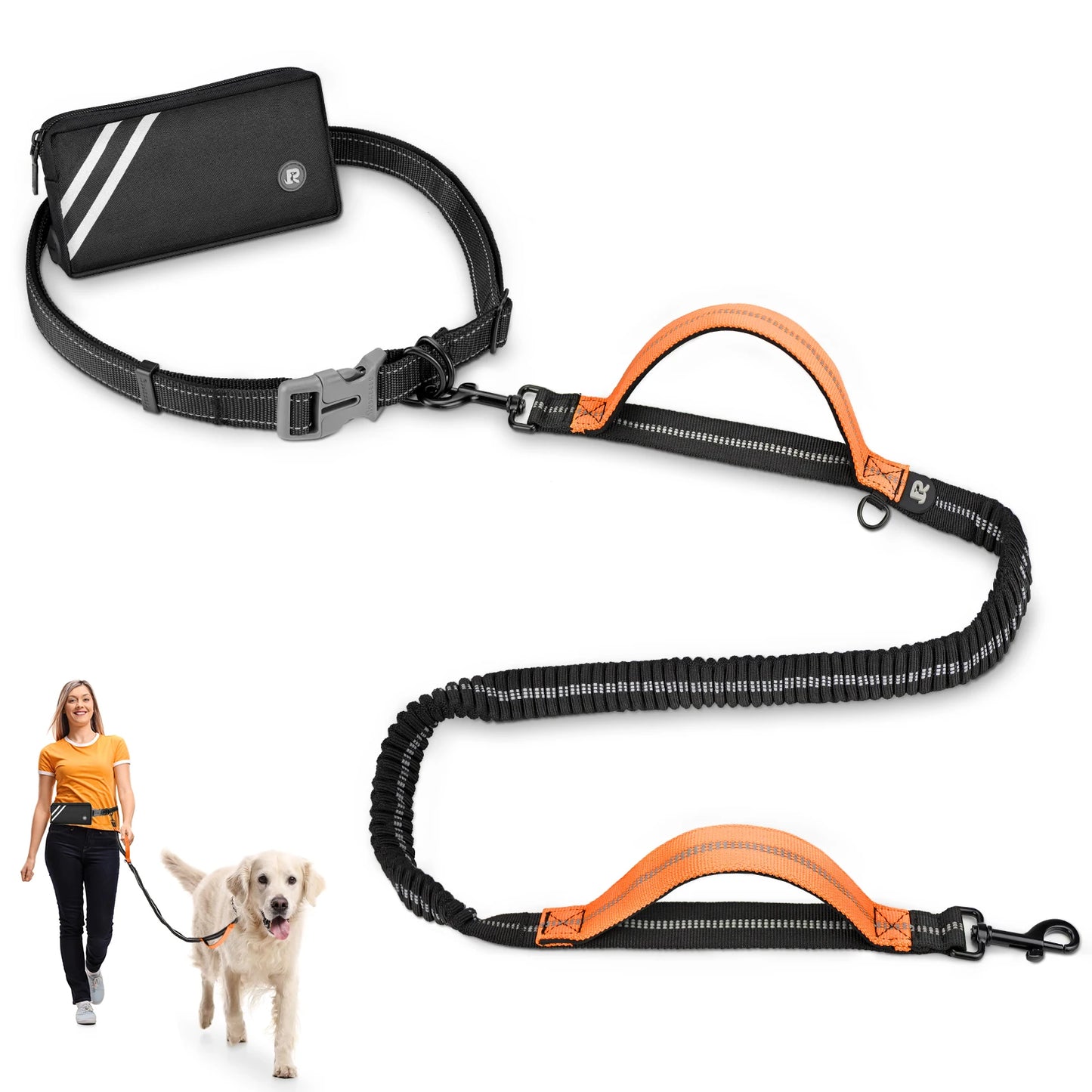Hands Free Dog Leash with Zipper Pouch, Dual Padded Handles and Durable Bungee for Walking, Jogging and Running Your Dog