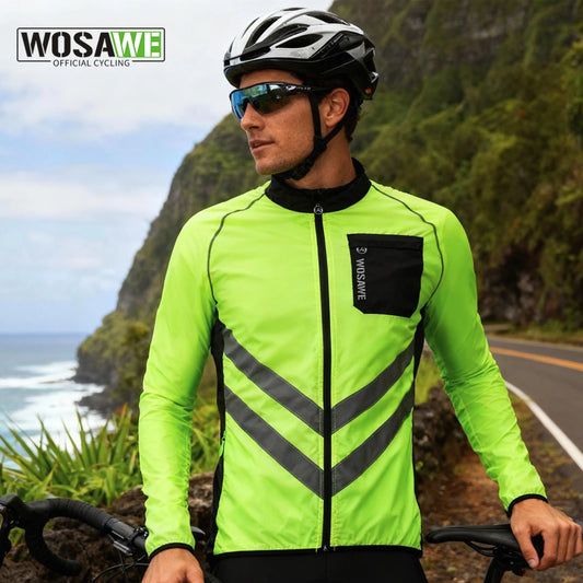 WOSAWE Men’s Cycling Windbreaker Jacket Waterproof Windproof Reflective Bike Coat Lightweight Outdoor Sports Apparel Portable