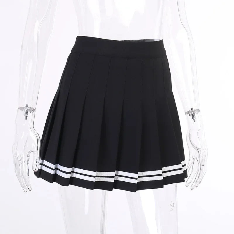 Fashion Korean Style Patchwork Skirt Harajuku Black Pleated Skirts Gothic Streetwear High Waist Mini Skirt Women Punk Skirt