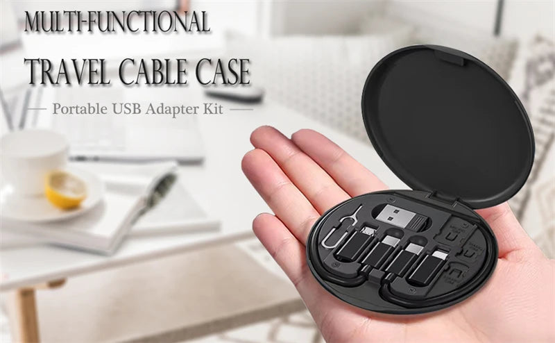 Portable Multi-functional Data Cable Storage Box, 60W Fast Charging Mobile Phone Holder, Charging Cable Set, Multi Head Adapter