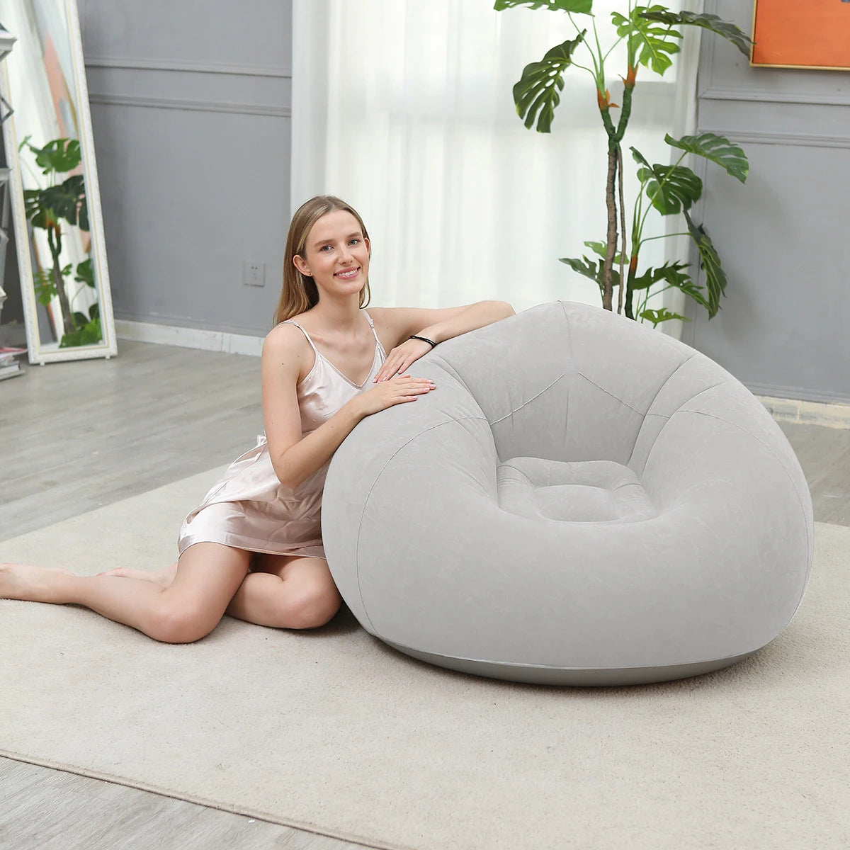 Portable Inflatable Sofa Soft Indoor Bedroom Lounge Bean Bag Chair Outdoor Camping Lazy Seat Round Single Inflatable Sofa