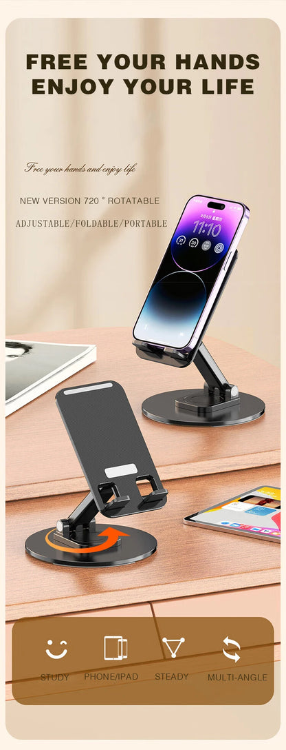 360 Degree Rotatable Metal Desk Phone and Tablet Holder Stand Universal