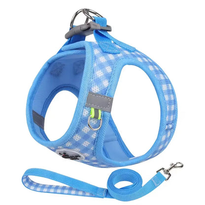 Checkered Pet Harness and Leash Set Breathable Nylon Reflective