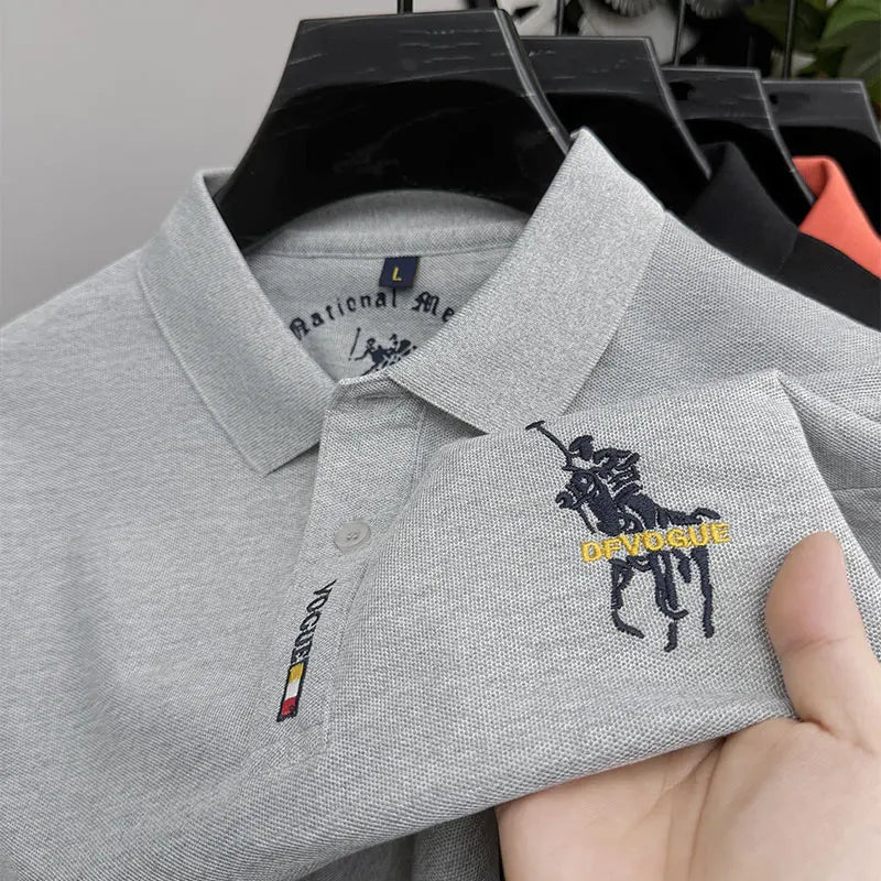 Popular Men's Spring and Autumn Horse Logo Trendy Brand Temperament Fashionable Outdoor Sports Top Long Sleeved Polo Shirt