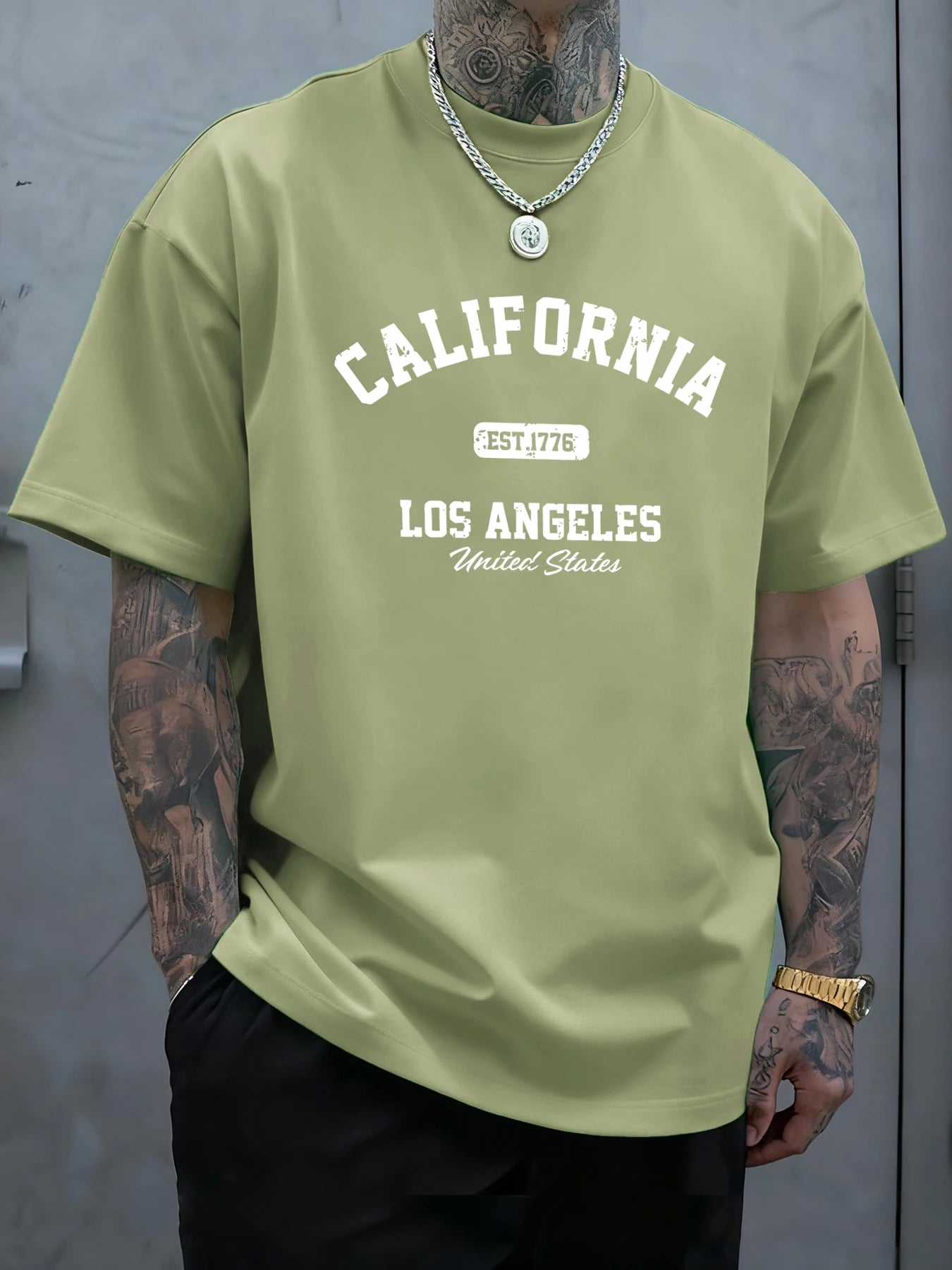 California Los Angeles Printing Male Tee Shirts Hip Hop All-Match Tops Oversized Fashion T-Shirt Cotton Crewneck Short Sleeve