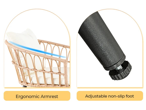 5 Piece Patio Furniture Set, Outdoor Wicker Small Conversation Bistro Set, All-Weather PE Rattan Chairs with Ottoman & Coffee Ta