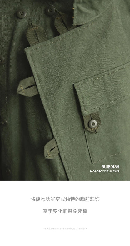 16oz Canvas Bomber Jacket for Men, Green, Pockets, Casual