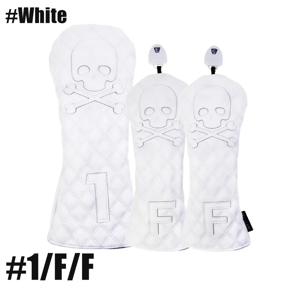 GLOOF Golf Skull Skeleton Head Cover Golf Club Black Leather cover set Fits Driver Fairway Wood Hybrid Golf supplies