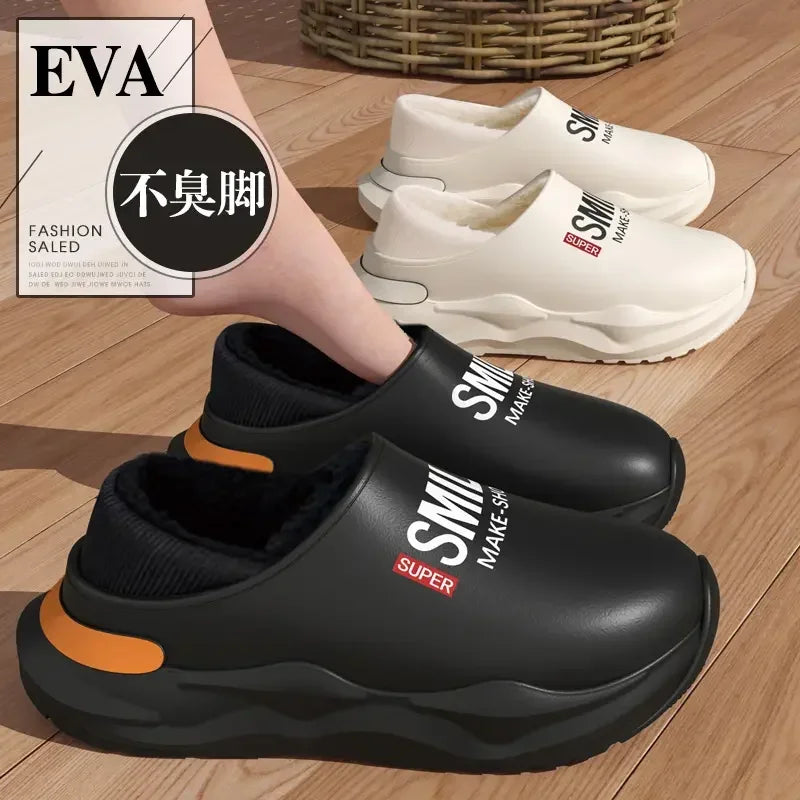 Mens Slippers Winter Warm Shearling Lining Indoor Outdoor Rubber Insole