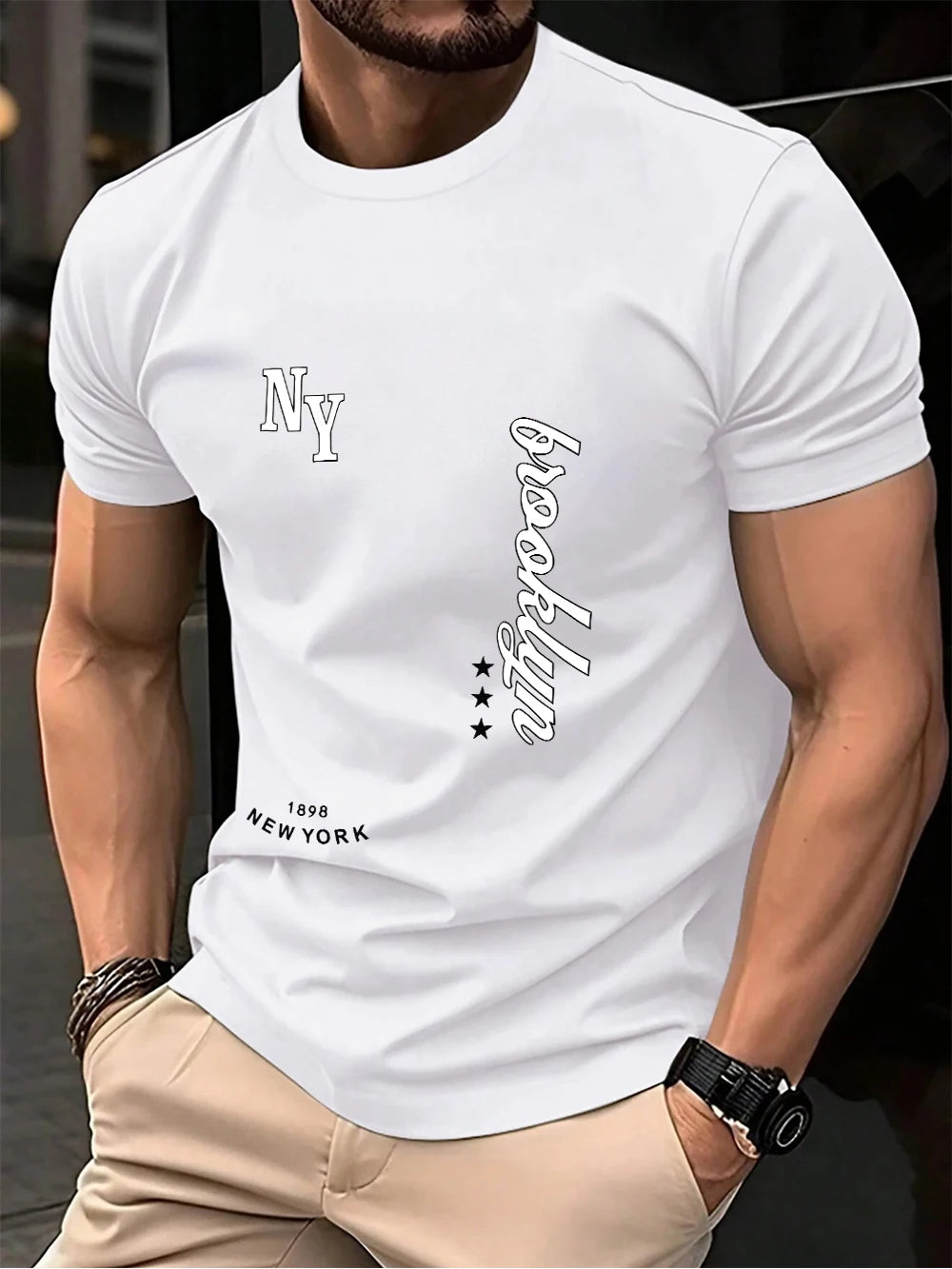 1898 New York Brooklyn Prints Cotton T-Shirts Men Summer Oversized O-Neck T Shirt Comfortable Short Sleeve Tops Basic Clothes