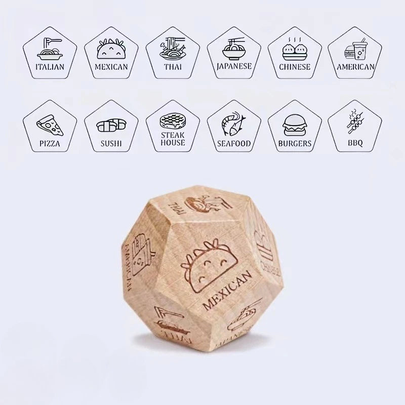 Wooden Dice for Couples, Food Decision Dice Game Gift Idea