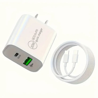 20W USB-C Fast Charger And 3.3 Ft USB-C Cable Set Pack