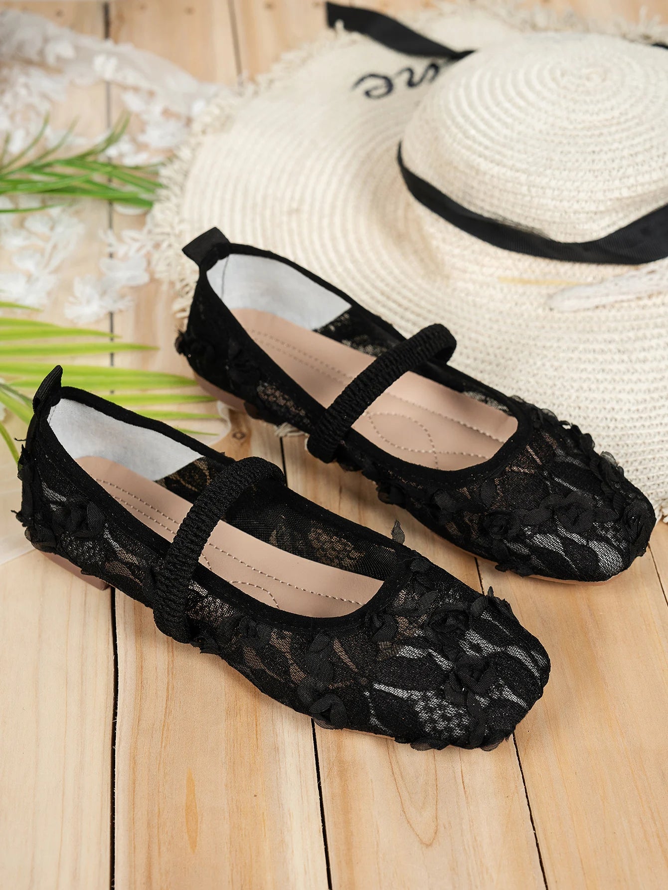 French-style Mary Jane flat shoes for women, square-toe ballet-inspired single shoes, fairy mesh shoes