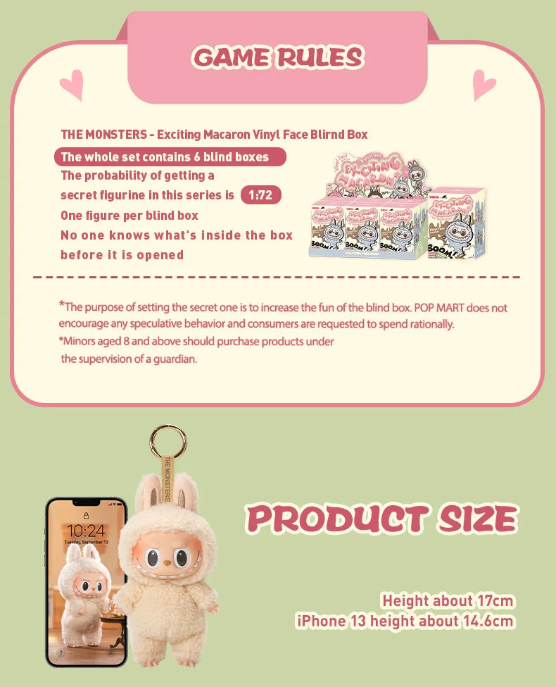 POP MART LABUBU THE MONSTERS - Exciting Macaron Vinyl Face Surprise Mystery Box Blind Box Toys Kawaii Anime Action Figure Caixa