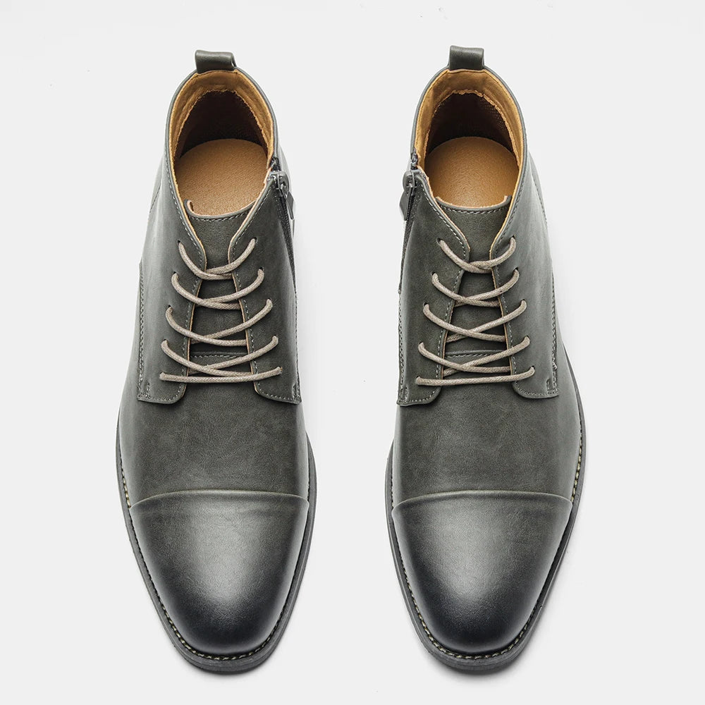 Men's Leather Ankle Boots, Comfortable Fit, Zip Closure, Low Heel
