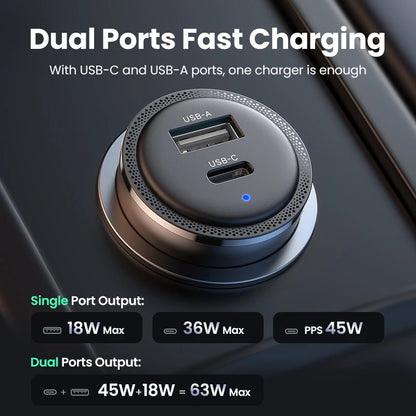 Car Charger USB C USB A PD QC 3 PPS 60W Fast Charge