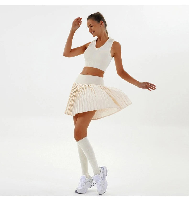 High Waist Women Tennis Pleated Skirt with Inner Lining High Waist Double Layer Design Sport Sexy Fitness Yoga Shorts Dancing