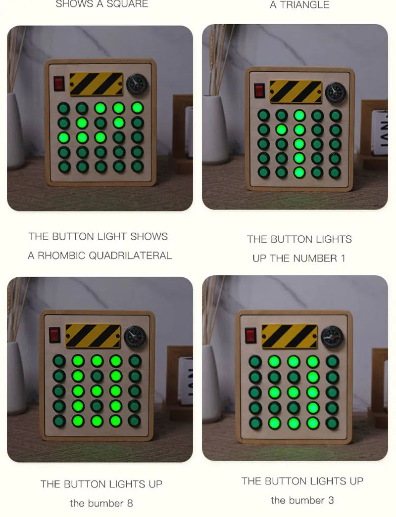 Montessori Busy Board Sensory Toys Wooden With LED Light Switch Control Board Travel Activities Children Games For 2-4 Years Old