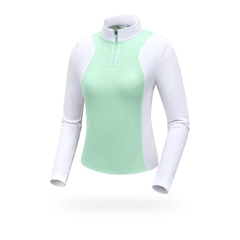 TTYGJ Autumn Spring Golf Clothing Women Contrast Color Golf Base Shirt Ladies Zipper Collar Soft Tops Slim Casual Sportswear