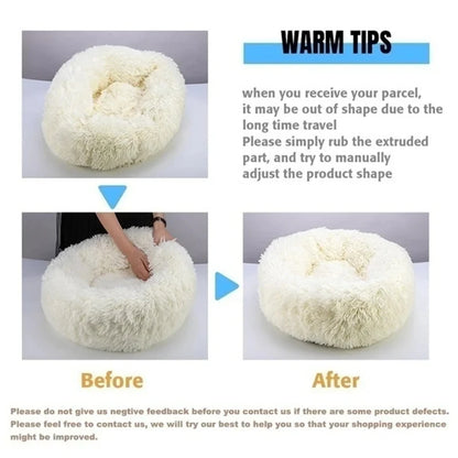 Round Plush Pet Bed for Cats and Dogs, Indoor Sofa