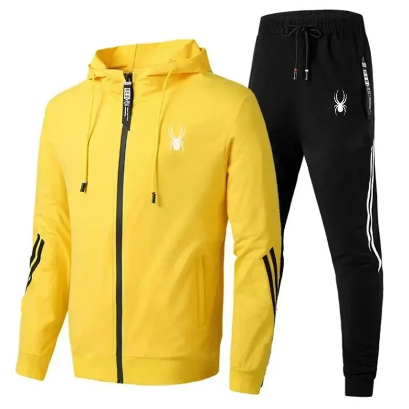 New Spring and Autumn running breathable and fashionable fitness set for men, a two-piece casual zipper jacket and sport pants