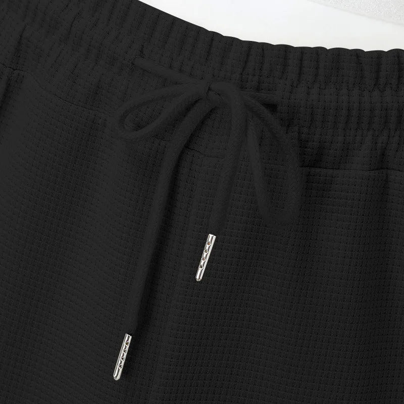 2024 men's new waffle long-sleeved lapel zipper cardigan casual sports suit